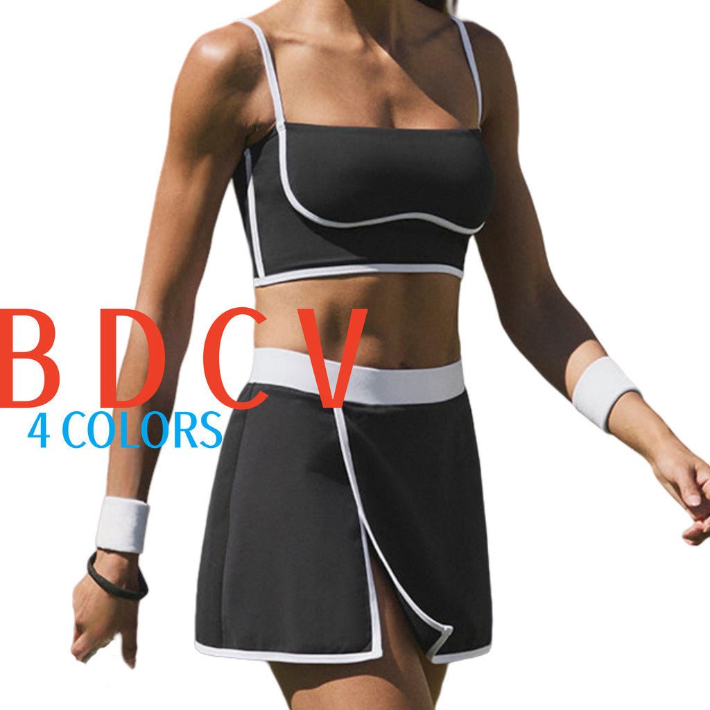 BDCV Contrast Color OOTD Sports Tennis Outfit Women Fitness Shockproof Fixed Cup Sports Bra High Elastic Yoga Clothes Outfit - BodyCarver