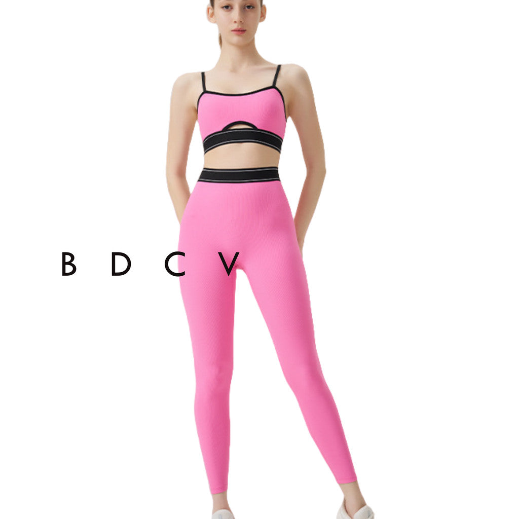 BDCV Ribbed Yoga Sports Set Women Running Fitness Camisole Outfit