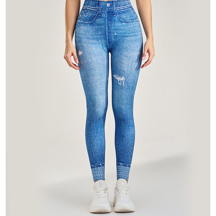 Denim Style Sports Yoga Pants Women OOTD Comfy High elastic Fitness Casual Leggings