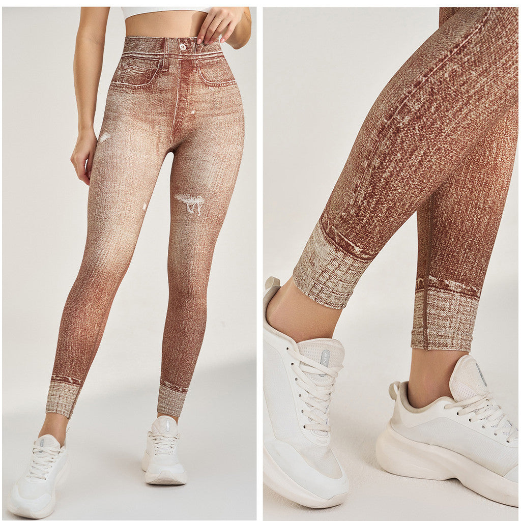 Denim Style Sports Yoga Pants Women OOTD Comfy High elastic Fitness Casual Leggings