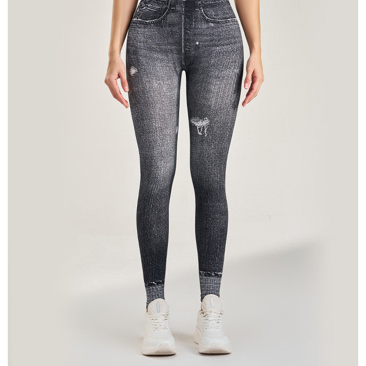 Denim Style Sports Yoga Pants Women OOTD Comfy High elastic Fitness Casual Leggings