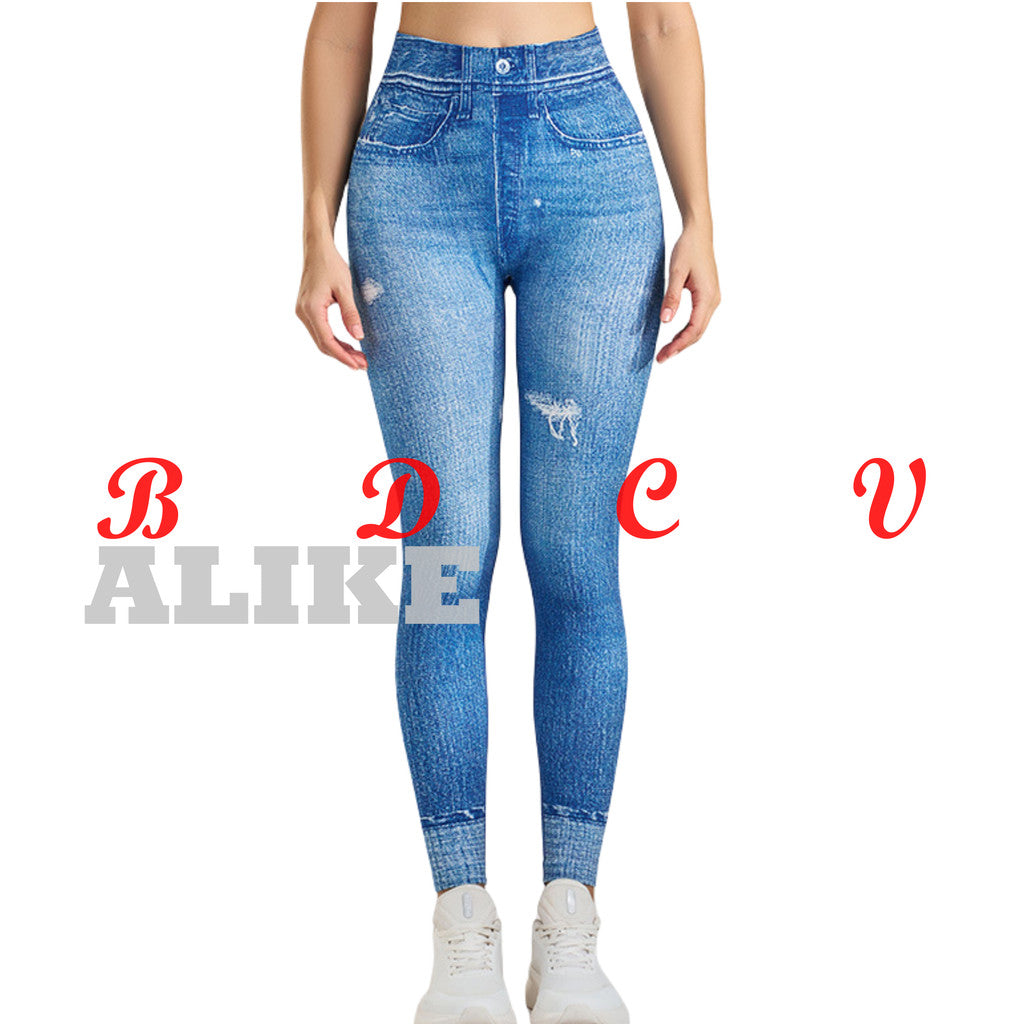 Denim Style Sports Yoga Pants Women OOTD Comfy High elastic Fitness Casual Leggings