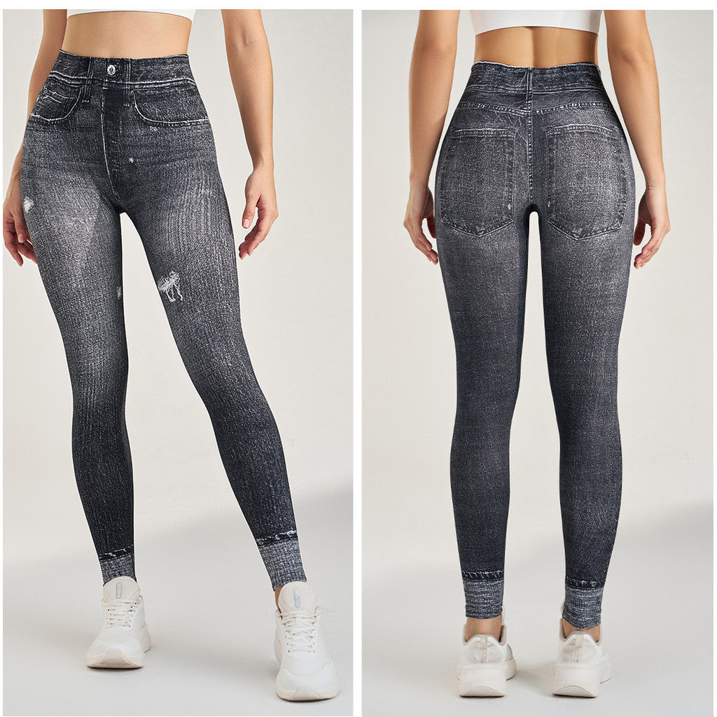 Denim Style Sports Yoga Pants Women OOTD Comfy High elastic Fitness Casual Leggings