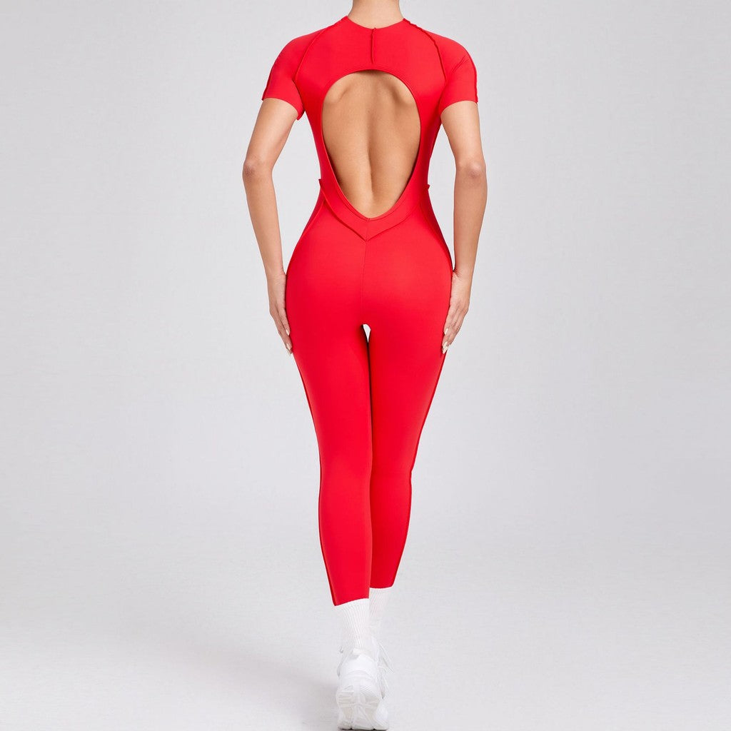 BDCV Build-In Bra Short-Sleeve Aerial Yoga Jumpsuit Women Backless One-Piece Sports Outfit Pilate Yoga Bodysuit