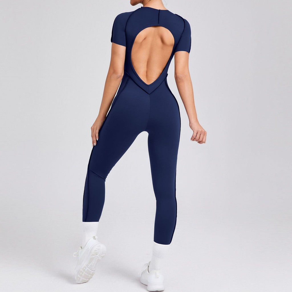 BDCV Build-In Bra Short-Sleeve Aerial Yoga Jumpsuit Women Backless One-Piece Sports Outfit Pilate Yoga Bodysuit