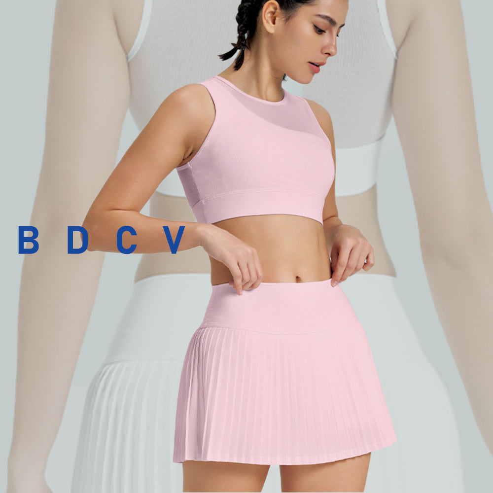 New Arrival Sports Skirt Outfit Tennis Pleated Skirt High-Impact Sports Yoga Vest