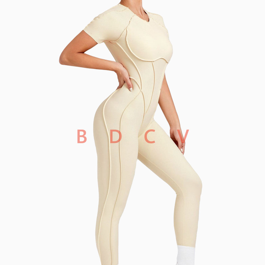 BDCV Build-In Bra Short-Sleeve Aerial Yoga Jumpsuit Women Backless One-Piece Sports Outfit Pilate Yoga Bodysuit