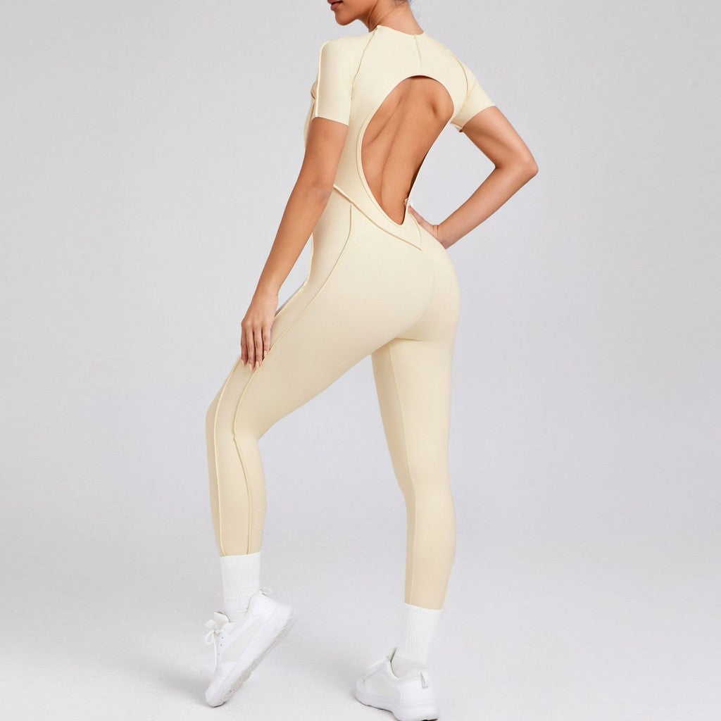 BDCV Build-In Bra Short-Sleeve Aerial Yoga Jumpsuit Women Backless One-Piece Sports Outfit Pilate Yoga Bodysuit