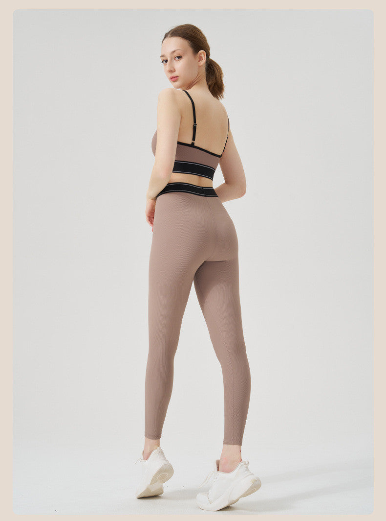 BDCV Ribbed Yoga Sports Set Women Running Fitness Camisole Outfit