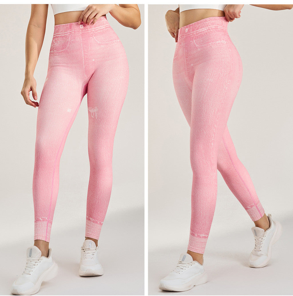 Denim Style Sports Yoga Pants Women OOTD Comfy High elastic Fitness Casual Leggings