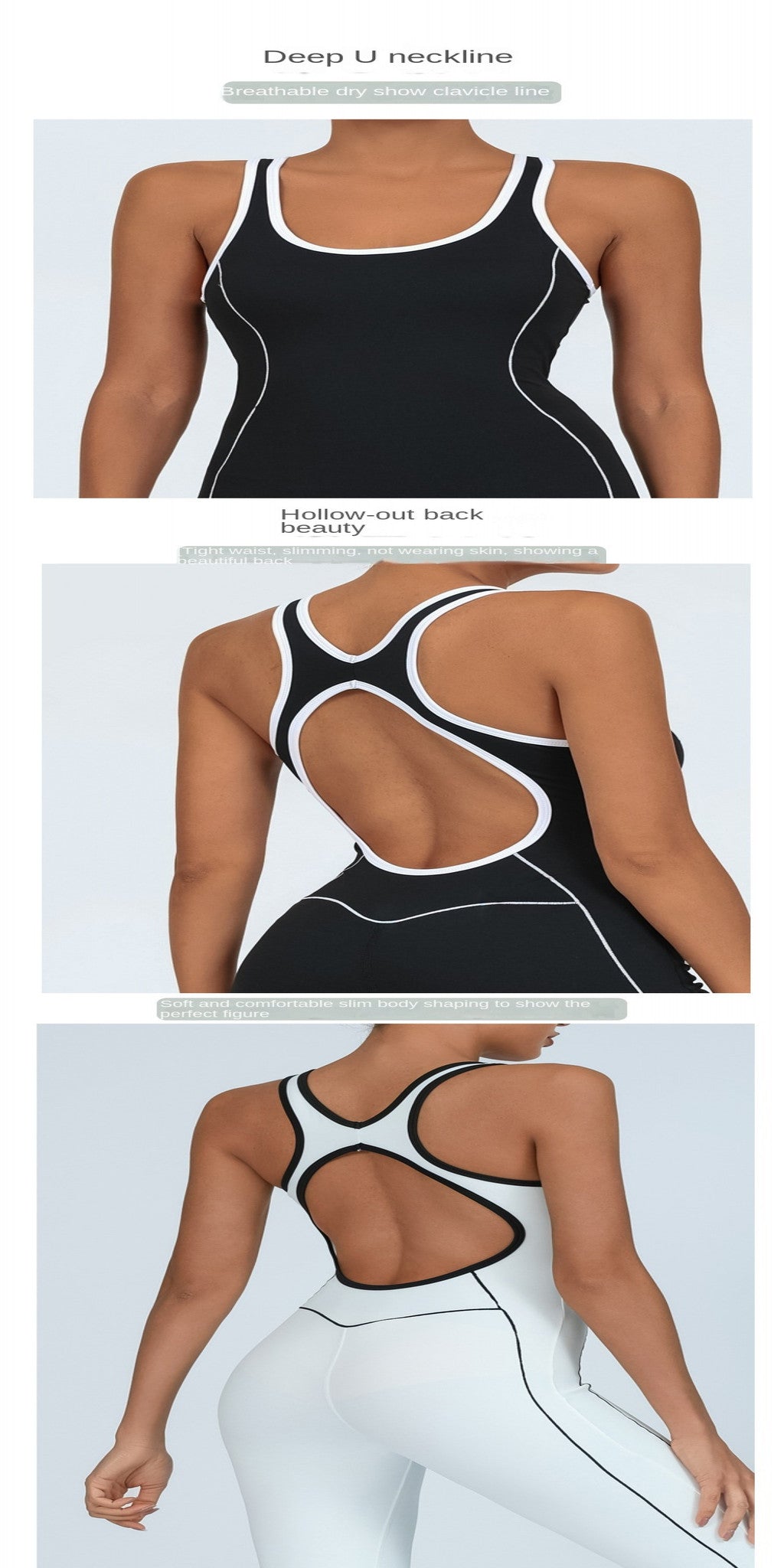 BDCV Yoga Jumpsuit Women Padded Beauty Back Color-blocking Bodysuit