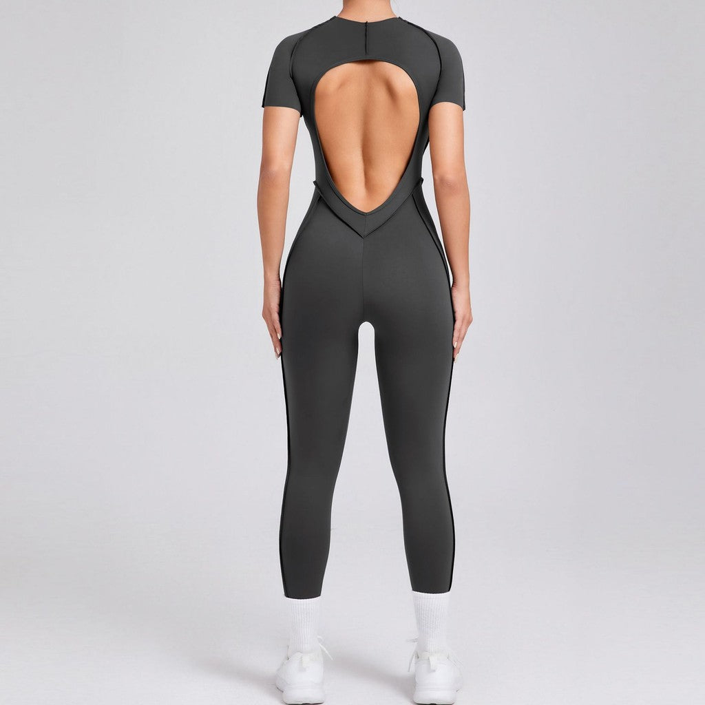BDCV Build-In Bra Short-Sleeve Aerial Yoga Jumpsuit Women Backless One-Piece Sports Outfit Pilate Yoga Bodysuit