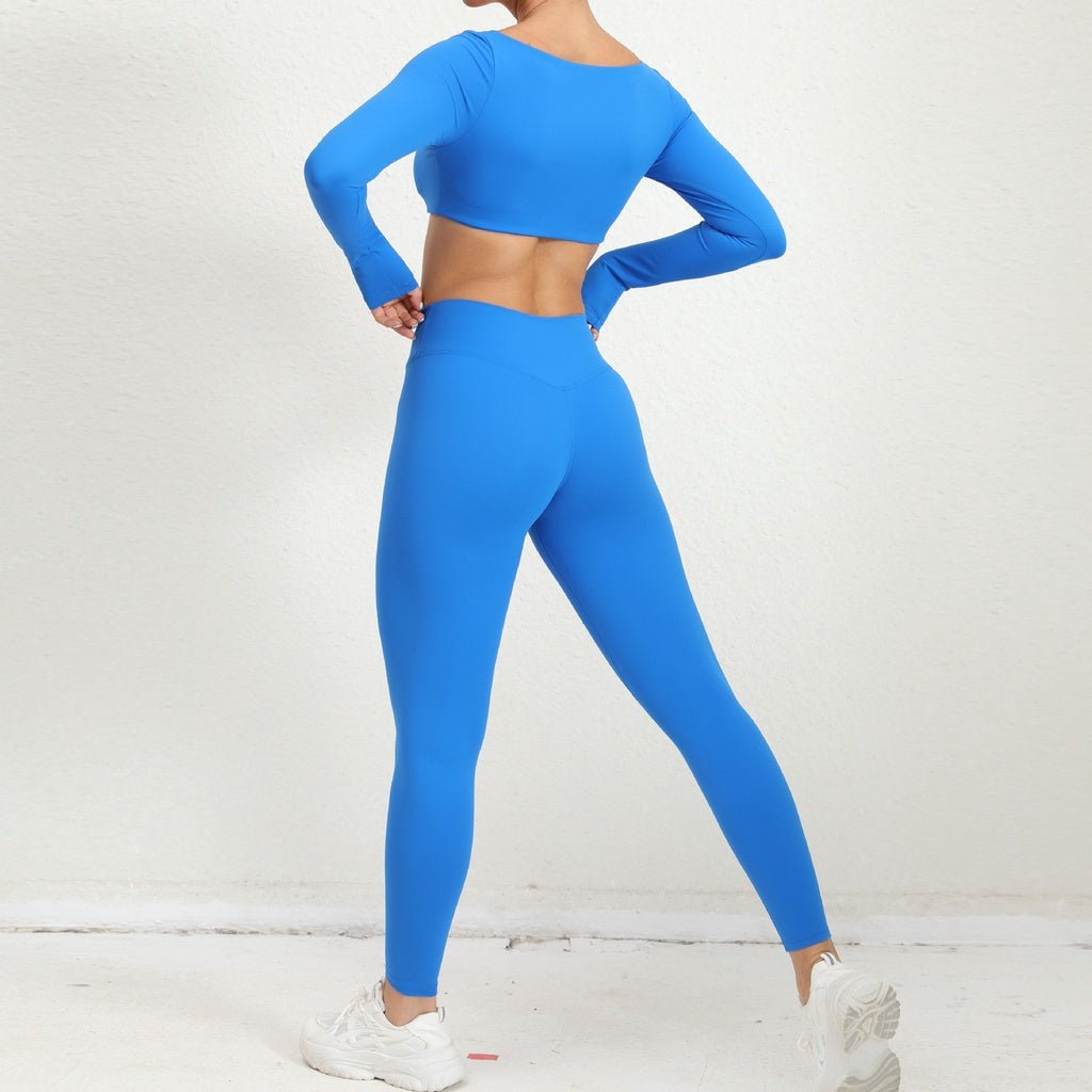 Square Collar Yoga Sports Outfit Women 2 Pcs Padded Workout Long Sleeve Sports Set Wear - BodyCarver