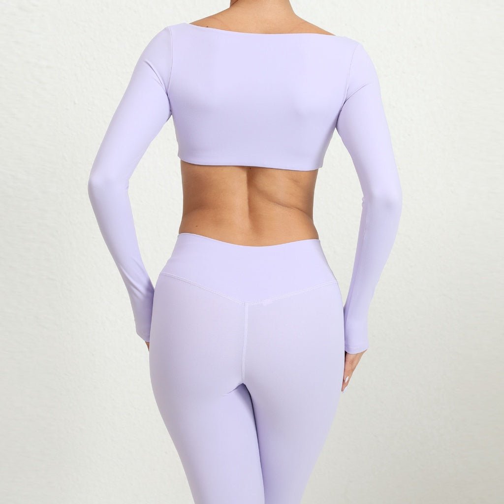 Square Collar Yoga Sports Outfit Women 2 Pcs Padded Workout Long Sleeve Sports Set Wear - BodyCarver