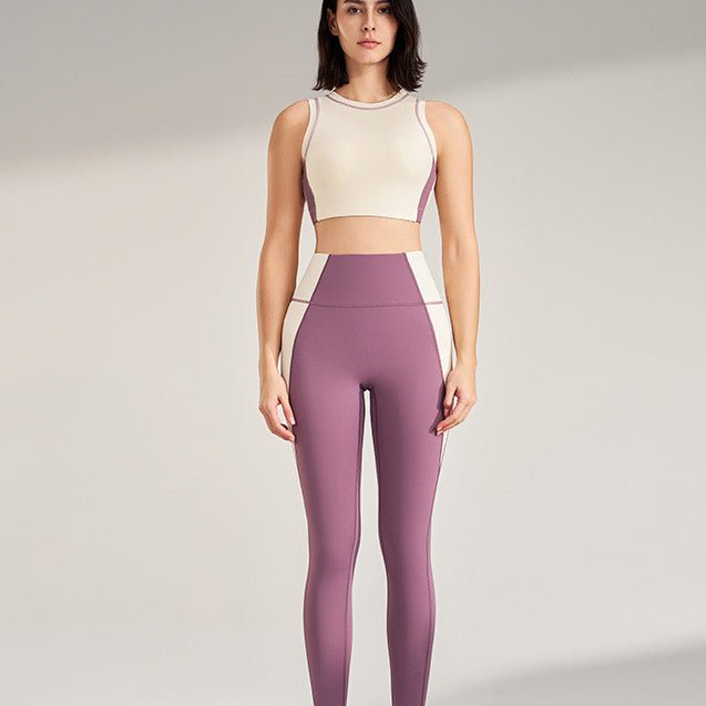 Women Exercise Workout Outfit Contrast Color Quick - Drying Yoga Clothes - BodyCarver