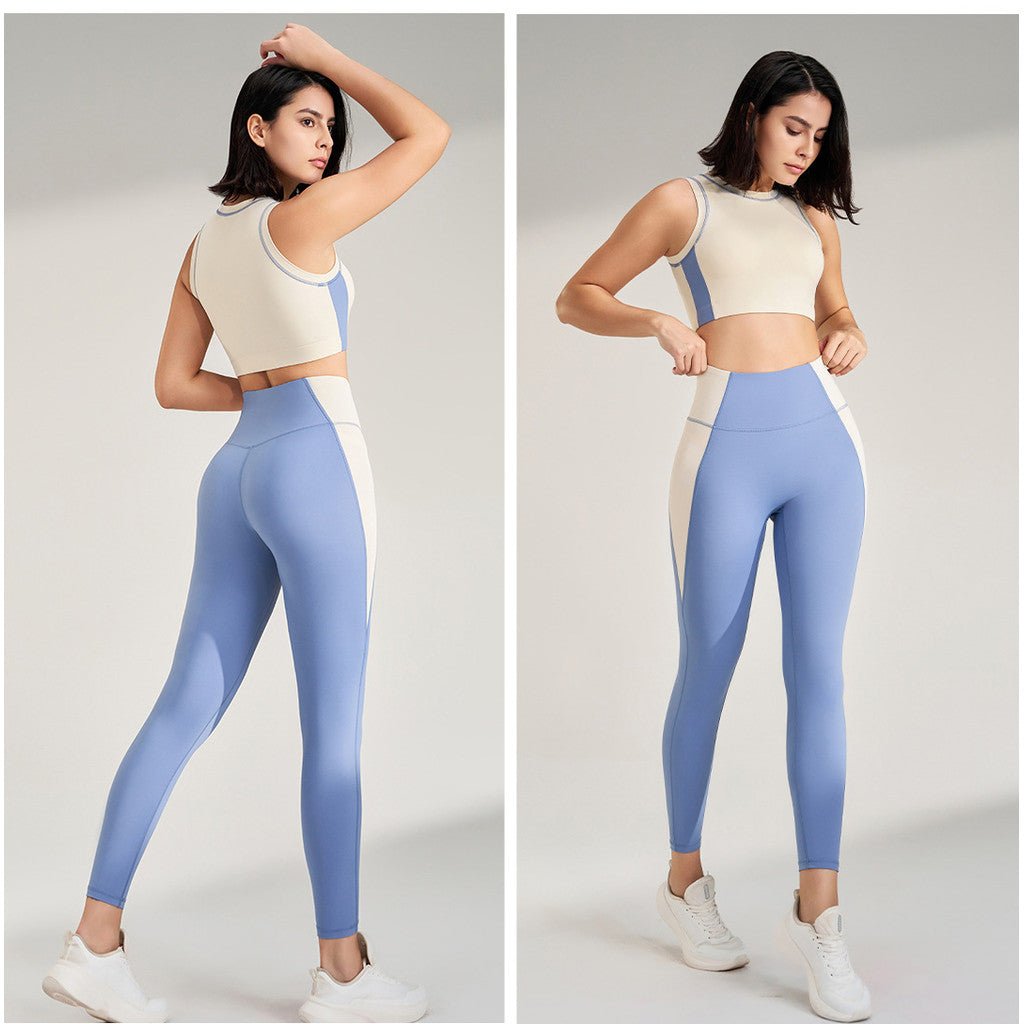 Women Exercise Workout Outfit Contrast Color Quick - Drying Yoga Clothes - BodyCarver
