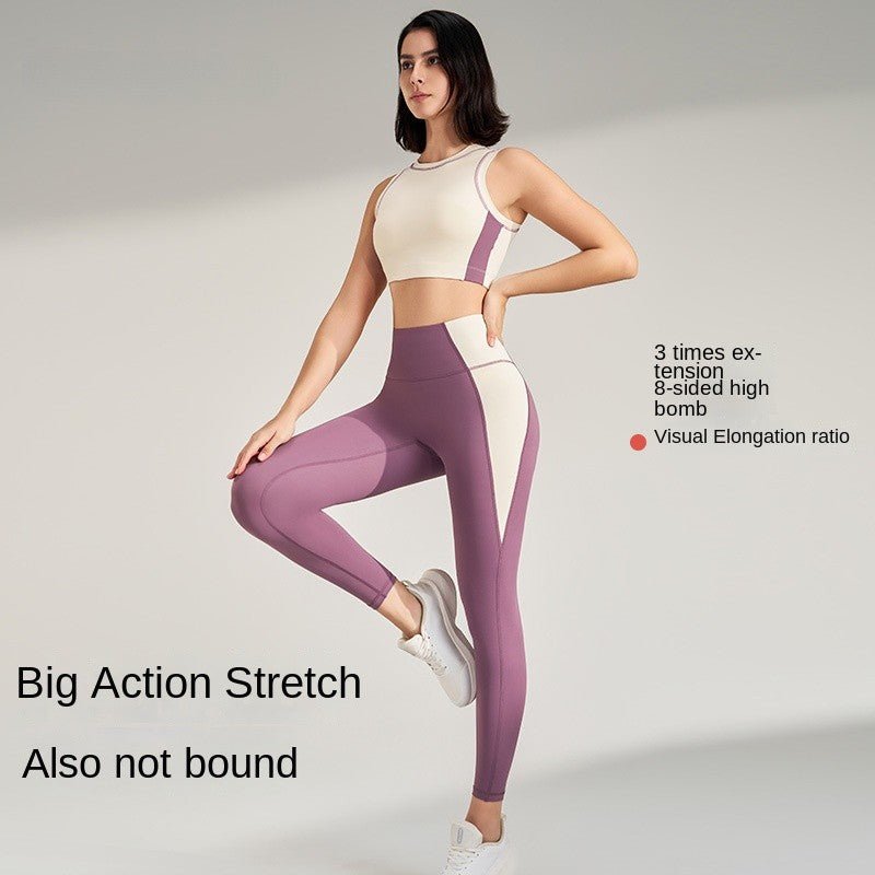 Women Exercise Workout Outfit Contrast Color Quick - Drying Yoga Clothes - BodyCarver