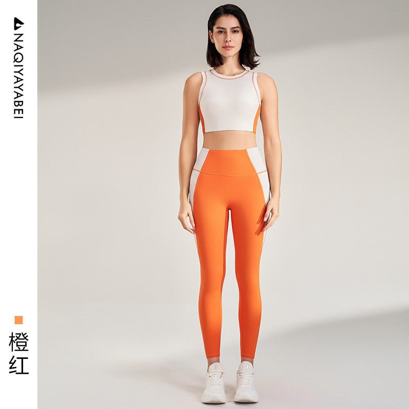 Women Exercise Workout Outfit Contrast Color Quick - Drying Yoga Clothes - BodyCarver