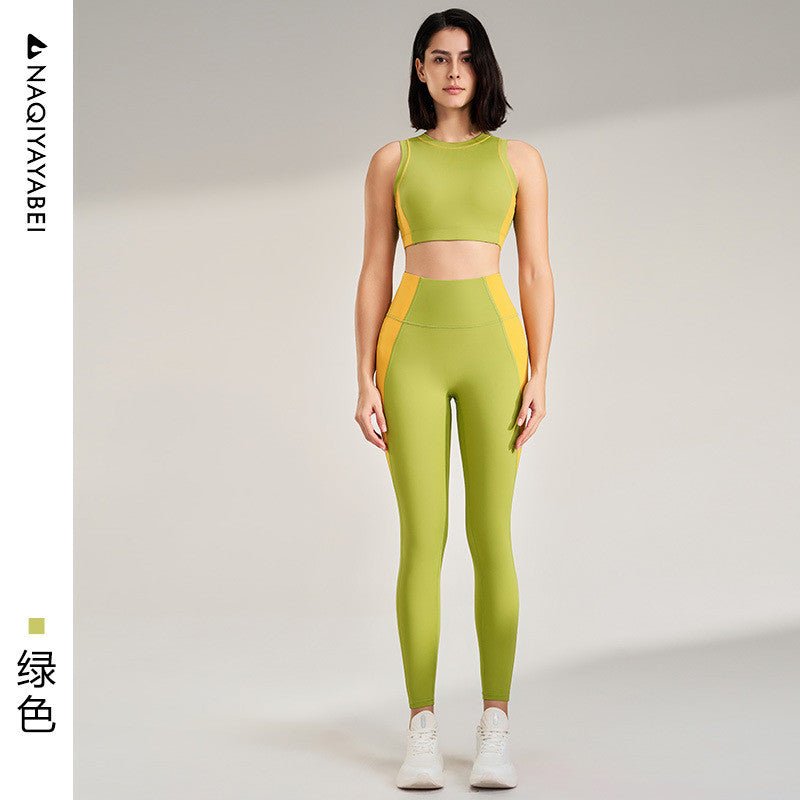 Women Exercise Workout Outfit Contrast Color Quick - Drying Yoga Clothes - BodyCarver