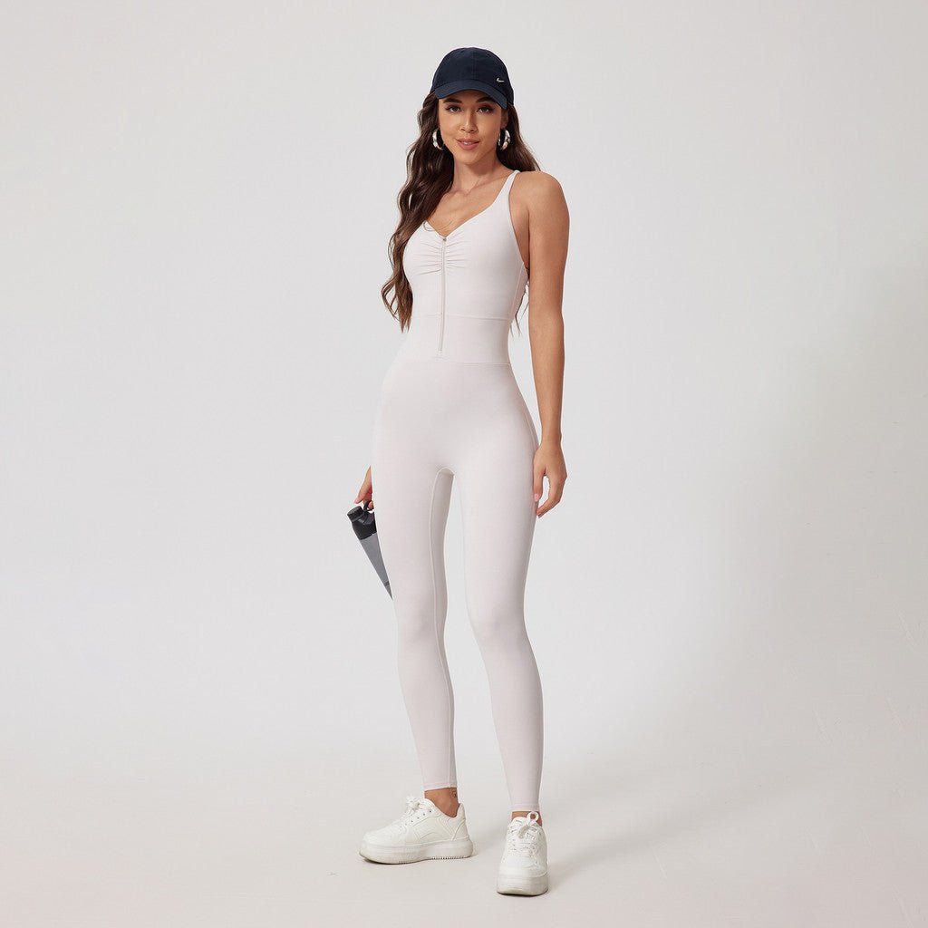Zipper OOTD Bodysuit Women Pilate Yoga Jumpsuit With Bra Athleisure Sports Fitness One - Piece Suit Outfit - BodyCarver
