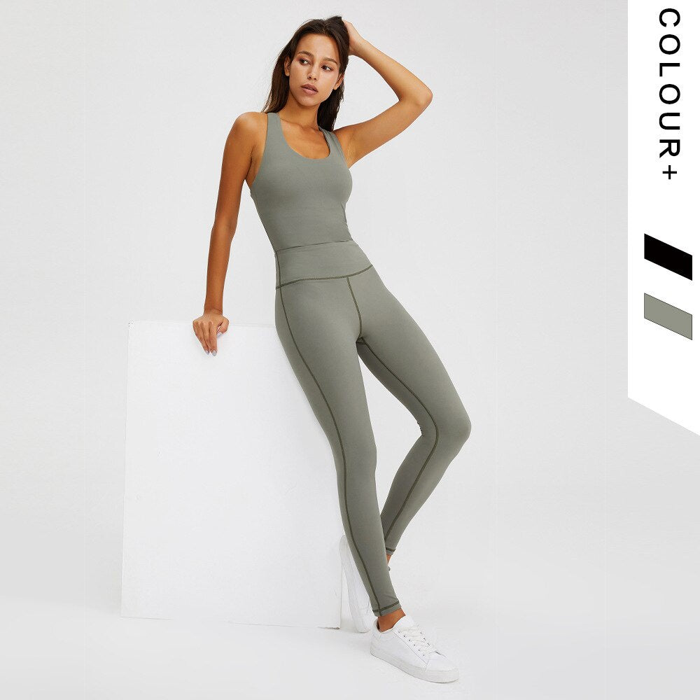Women Yoga Jumpsuit Sleeveless Gym Clothing Set with Pad WJ020