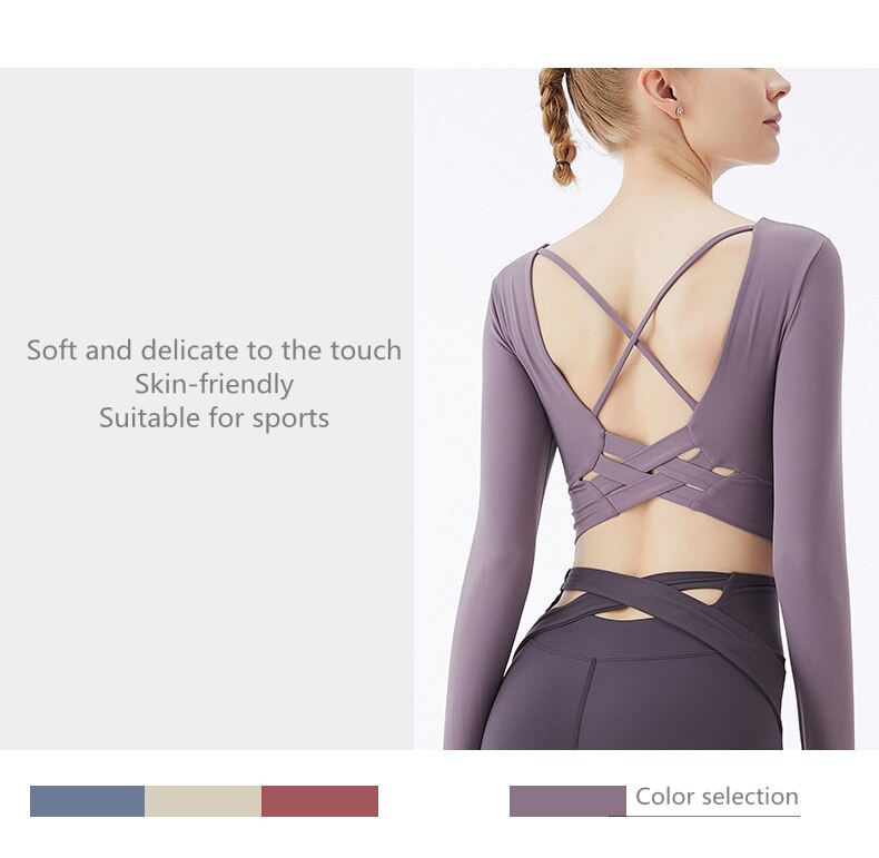 BC Women Beauty Back Long Sleeve Sports Top Yoga Crop Shirt Gym Workout Clothes With Pad WT013