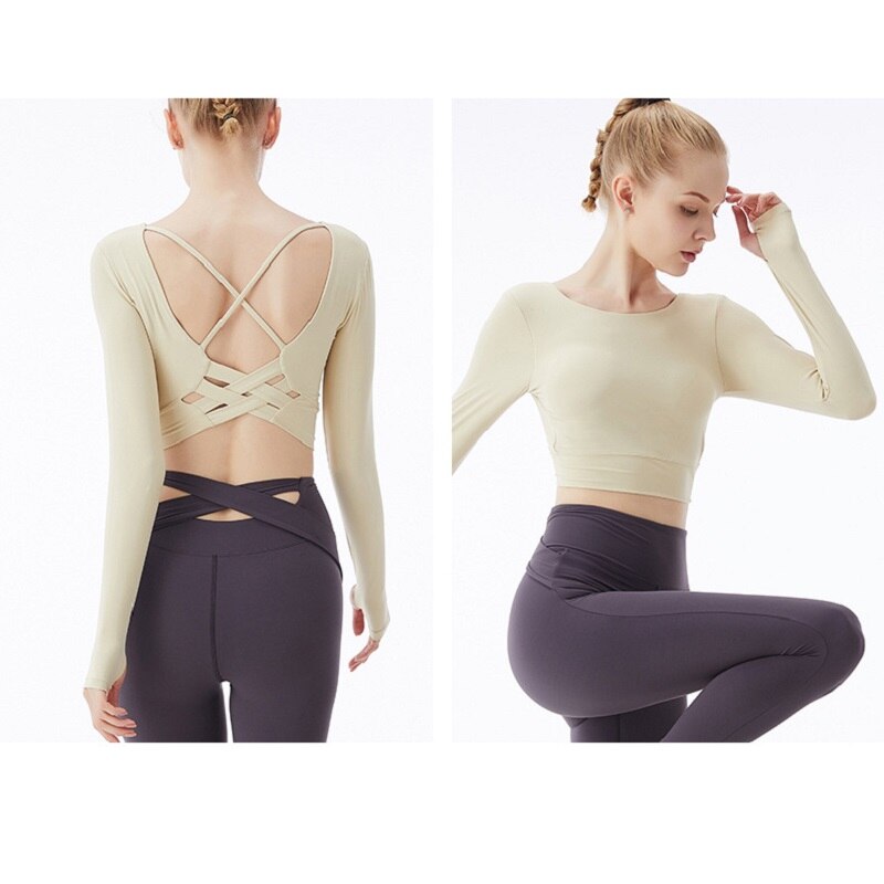 BC Women Beauty Back Long Sleeve Sports Top Yoga Crop Shirt Gym Workout Clothes With Pad WT013