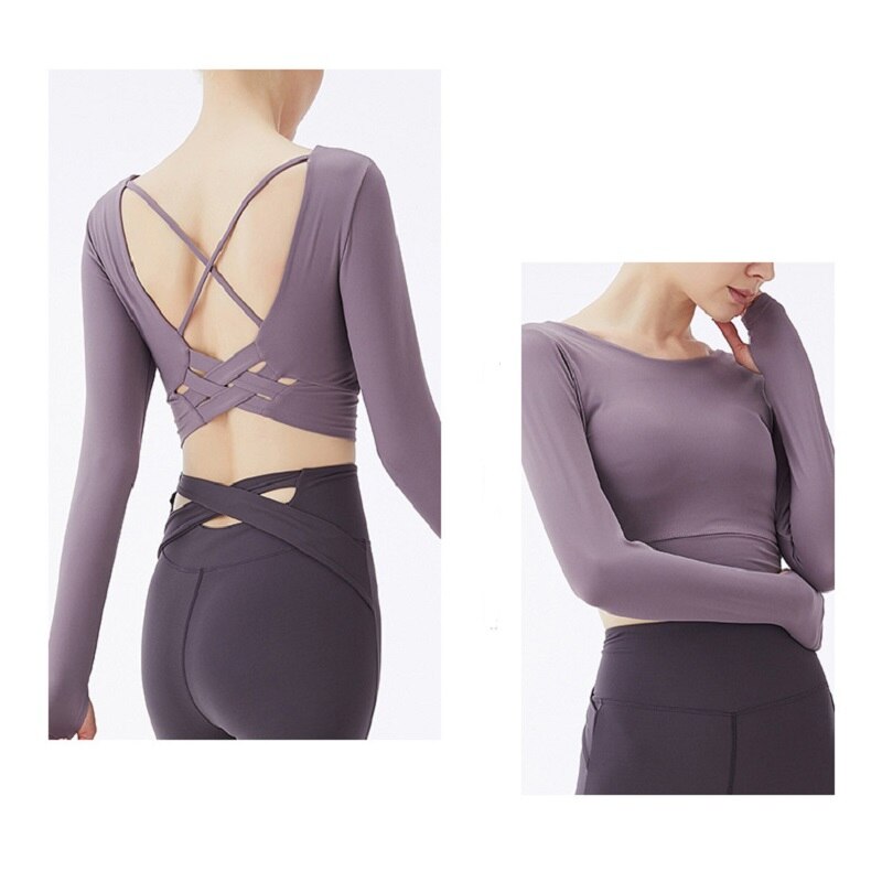 BC Women Beauty Back Long Sleeve Sports Top Yoga Crop Shirt Gym Workout Clothes With Pad WT013