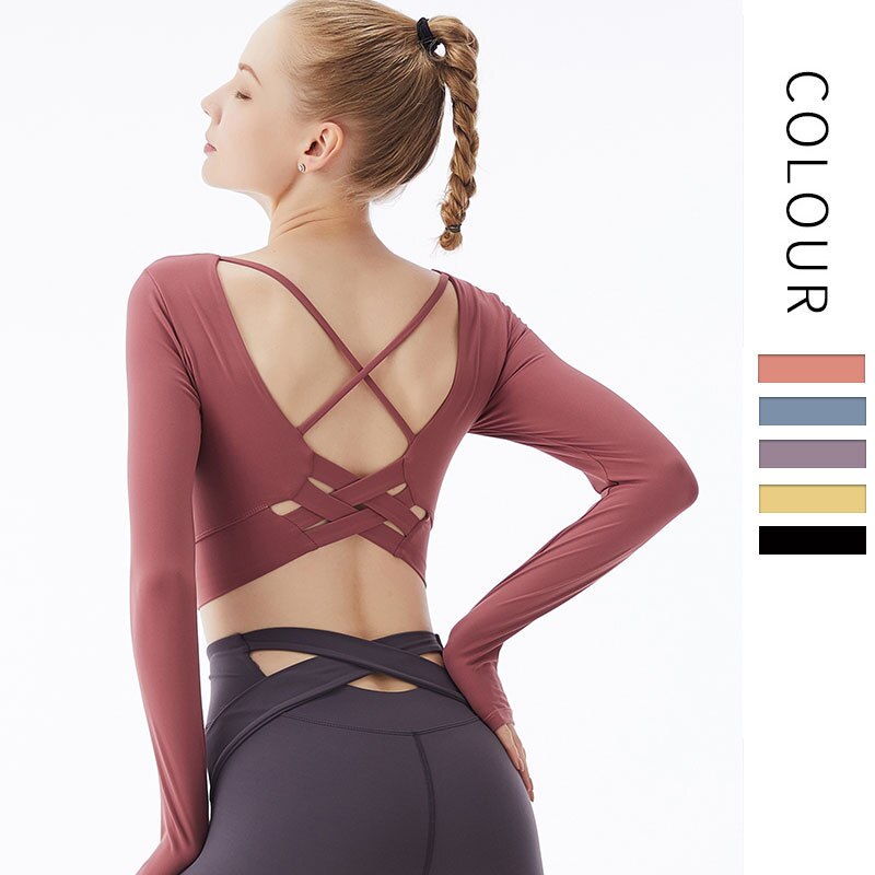 BC Women Beauty Back Long Sleeve Sports Top Yoga Crop Shirt Gym Workout Clothes With Pad WT013