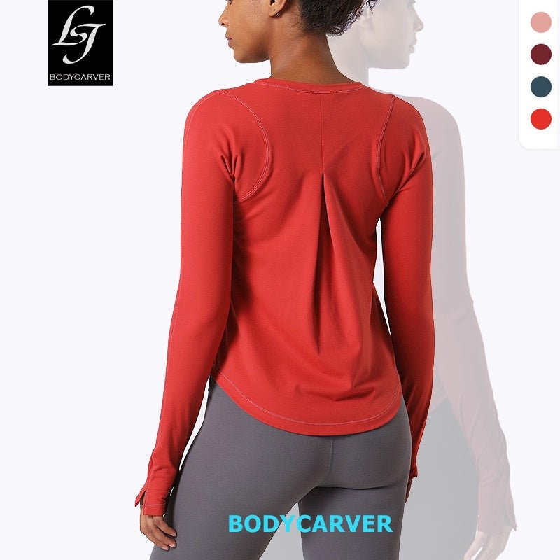 BC Back Wrinkle Sports Top Women Long Sleeve Yoga T-shirt High Elastic Casual Fitness Gym Top Women Breathable Running Tshirt - BodyCarver