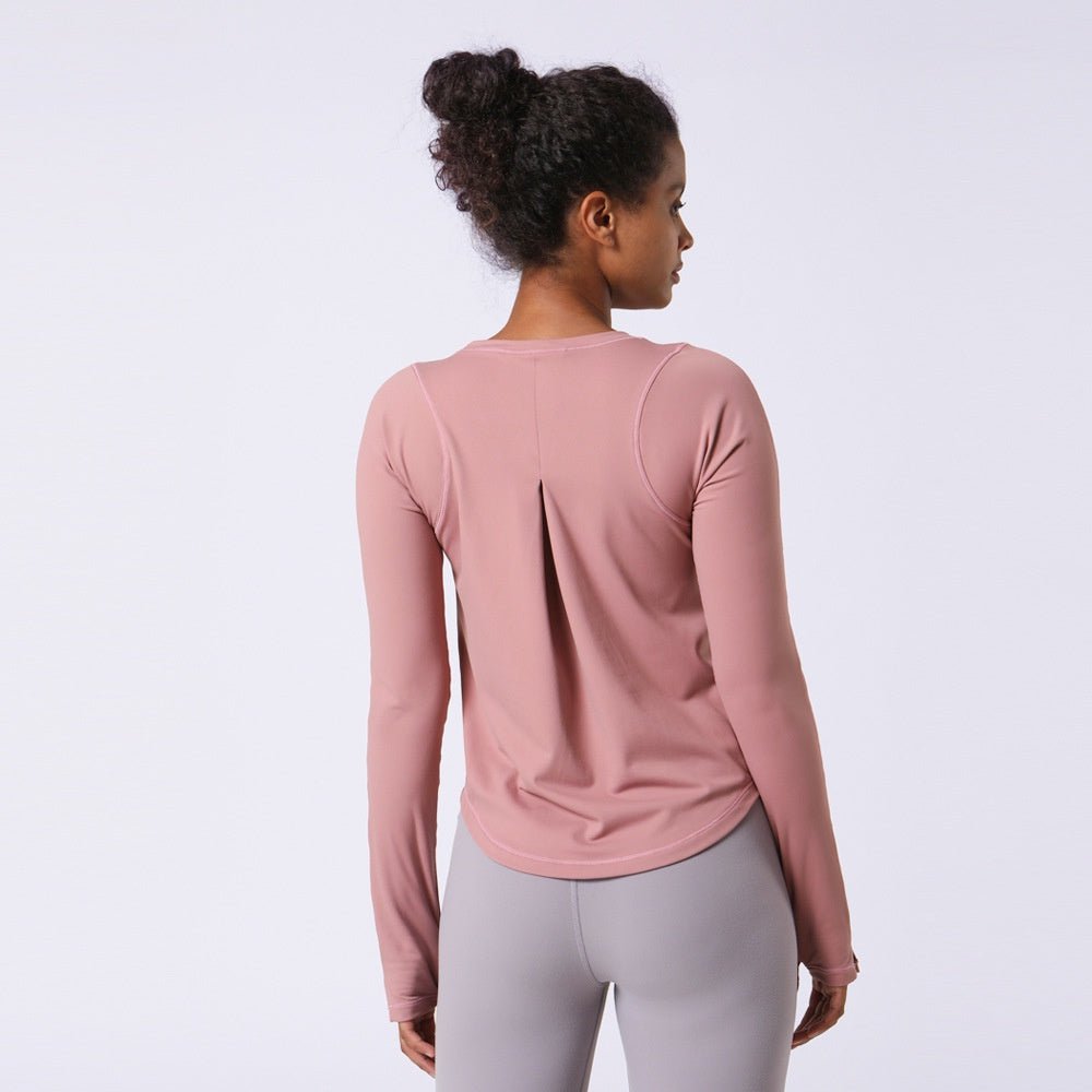 BC Back Wrinkle Sports Top Women Long Sleeve Yoga T-shirt High Elastic Casual Fitness Gym Top Women Breathable Running Tshirt - BodyCarver
