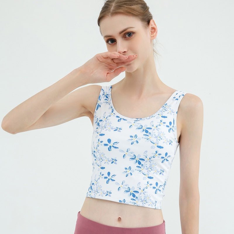 BC BLOOM Athleisure Yoga Top Women Sports Bra Floral Pattern Elastic Fitness Gym Camisole with Pad Women Casual Outfit Bra - BodyCarver