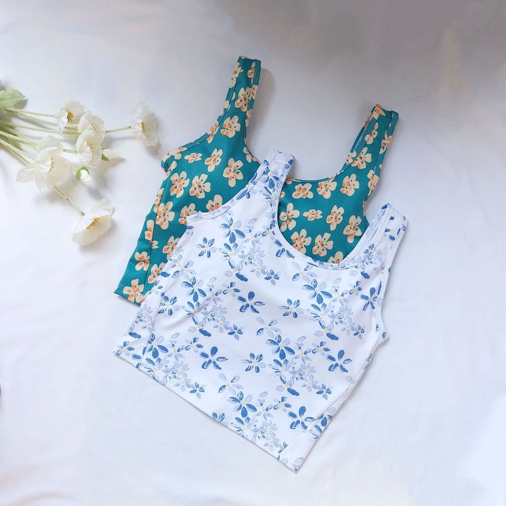 BC BLOOM Athleisure Yoga Top Women Sports Bra Floral Pattern Elastic Fitness Gym Camisole with Pad Women Casual Outfit Bra - BodyCarver
