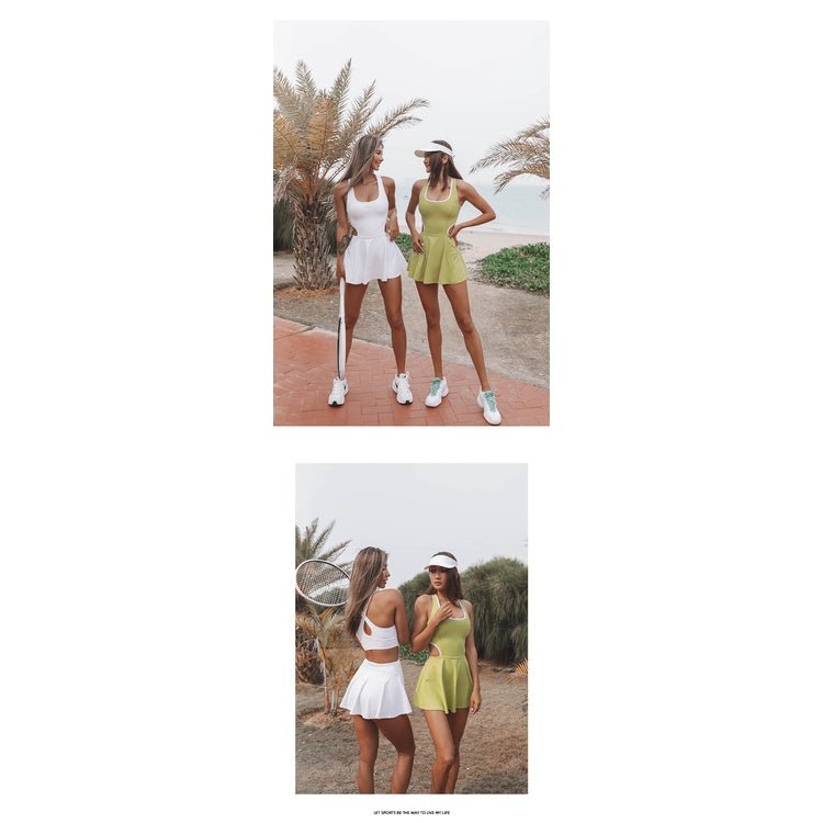 BC Buttery Tennis Mini Skirt With Shorts Yoga Running Outfit Vest Shorts Sports One Suit WS023 - BodyCarver