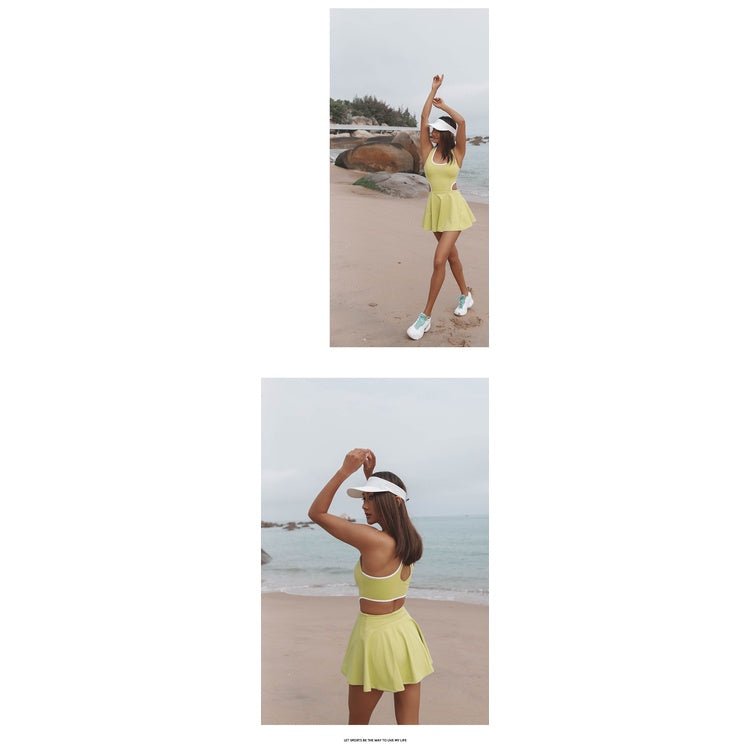 BC Buttery Tennis Mini Skirt With Shorts Yoga Running Outfit Vest Shorts Sports One Suit WS023 - BodyCarver