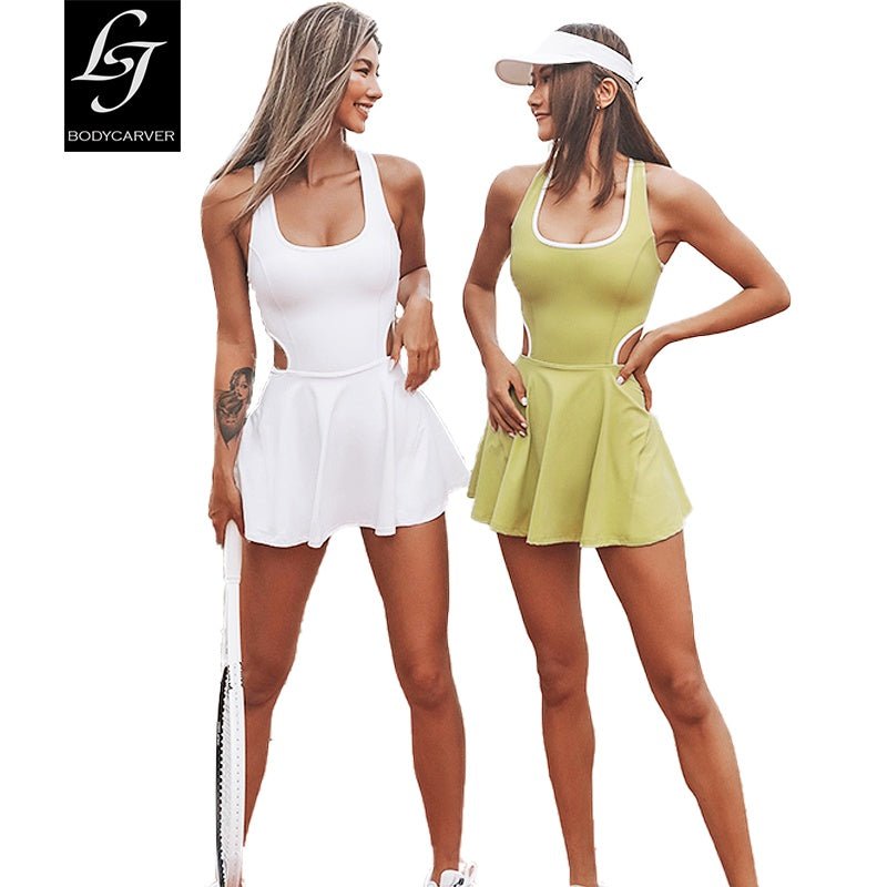 BC Buttery Tennis Mini Skirt With Shorts Yoga Running Outfit Vest Shorts Sports One Suit WS023 - BodyCarver