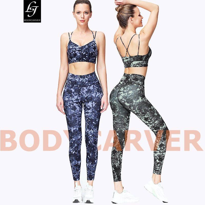BC CAMO Sports Wear Set Women Camo Pattern Design Yoga Set Wear Buttery Fitness Running Suit Elastic Yoga Pants Beauty Back Sports Bra - BodyCarver