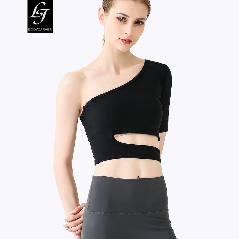 BC Irregular Design Yoga Top Women Sports Fitness T-shirt Yoga Dance Training Top WT015 - BodyCarver