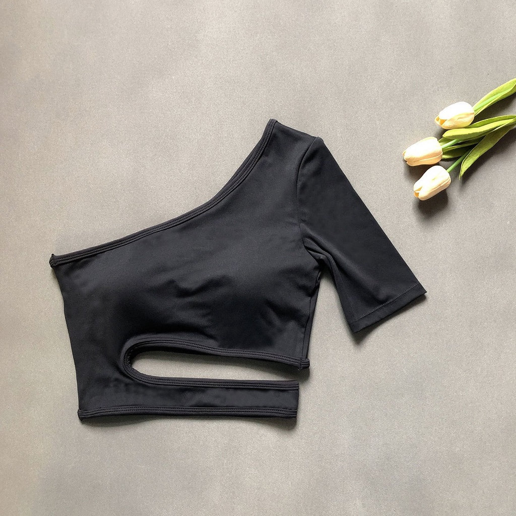 BC Irregular Design Yoga Top Women Sports Fitness T-shirt Yoga Dance Training Top WT015 - BodyCarver