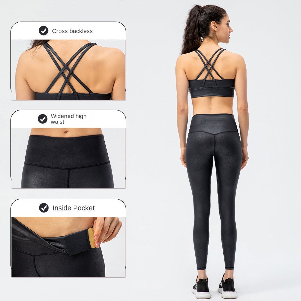 BC MARBLE Sports Wear for Women Yoga Suit High Support Sports Bra Elastic High Waist Yoga Pants Leather Pattern Fitness Leisure Suit - BodyCarver