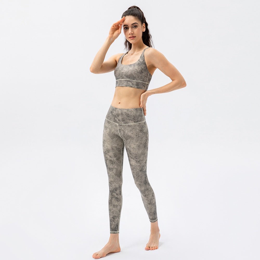 BC MARBLE Sports Wear for Women Yoga Suit High Support Sports Bra Elastic High Waist Yoga Pants Leather Pattern Fitness Leisure Suit - BodyCarver