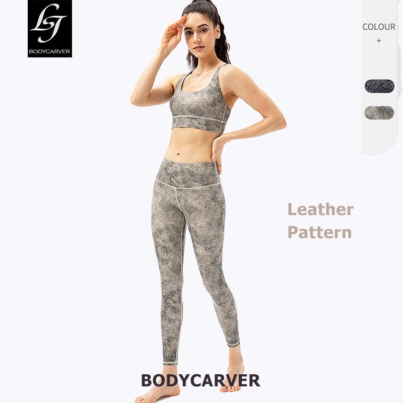 BC MARBLE Sports Wear for Women Yoga Suit High Support Sports Bra Elastic High Waist Yoga Pants Leather Pattern Fitness Leisure Suit - BodyCarver