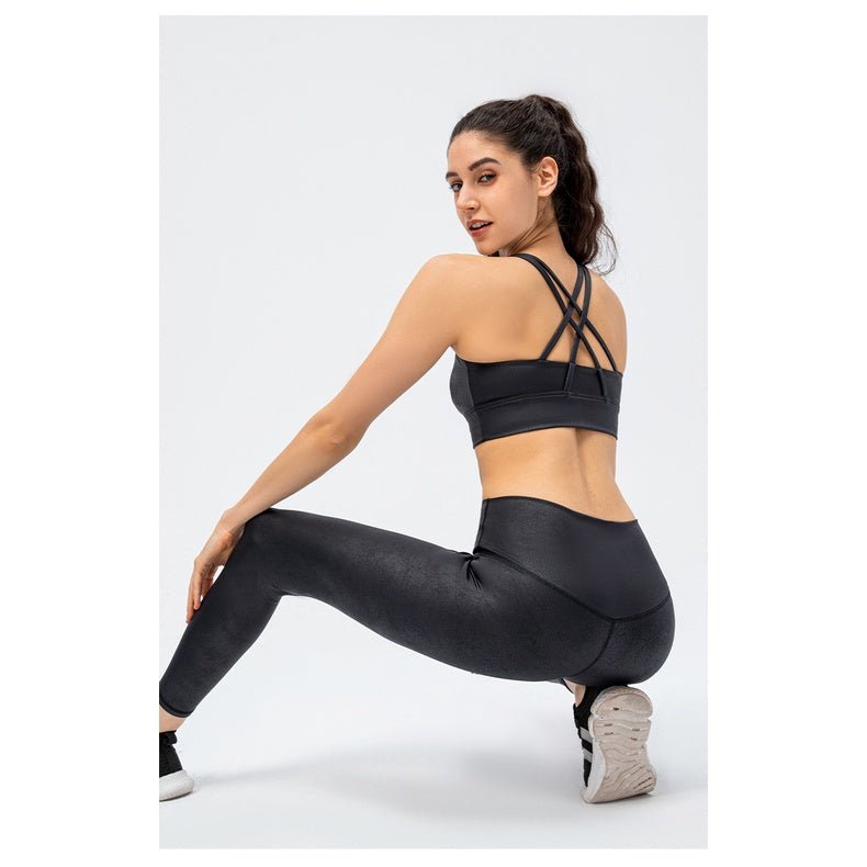 BC MARBLE Sports Wear for Women Yoga Suit High Support Sports Bra Elastic High Waist Yoga Pants Leather Pattern Fitness Leisure Suit - BodyCarver