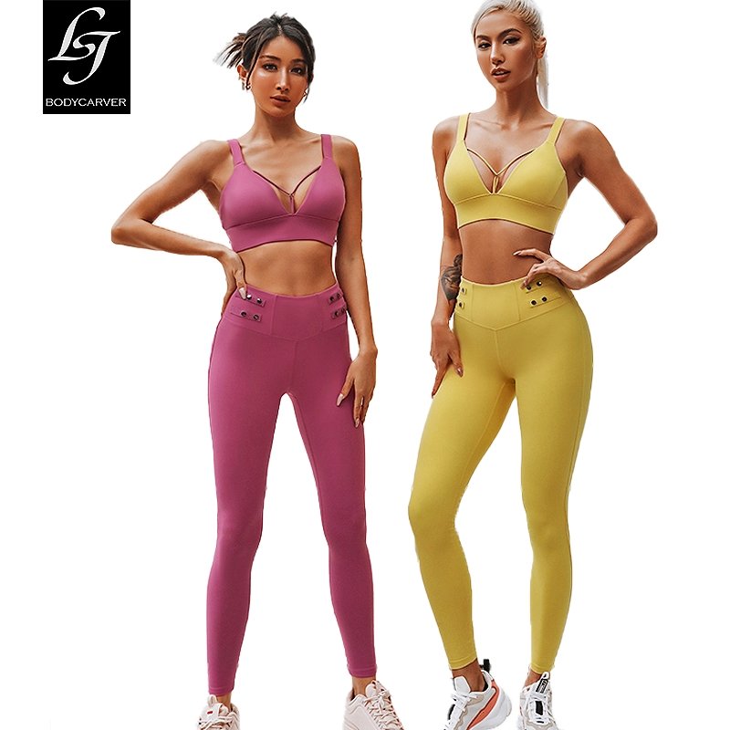 BC New Design Women Sportswear Set High Support Sports Bras Stretch Leggings Yoga Suit WS018 - BodyCarver