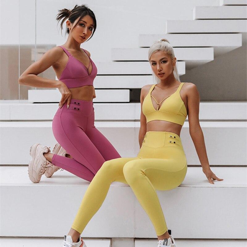 BC New Design Women Sportswear Set High Support Sports Bras Stretch Leggings Yoga Suit WS018 - BodyCarver