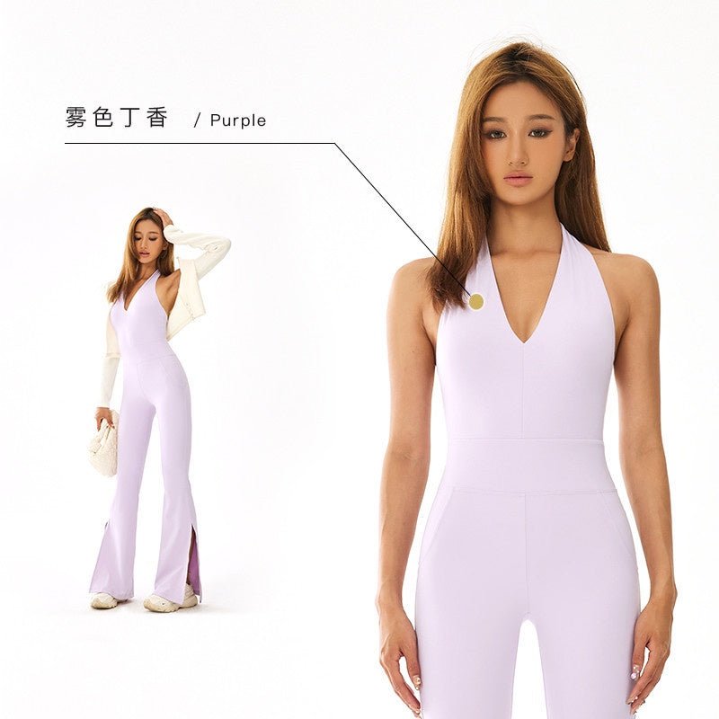 BC OOTD Athleisure Jumpsuit Yoga Women Buttery Neck-hanging Jumpsuit with Pad Beauty Back High Elastic Yoga Bodysuit WJ023 - BodyCarver