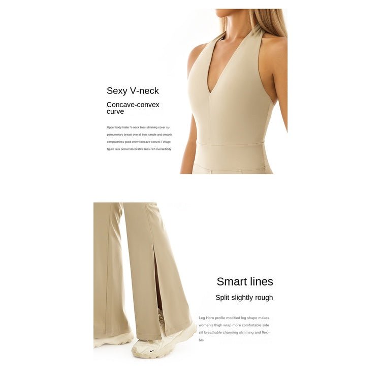 BC OOTD Athleisure Jumpsuit Yoga Women Buttery Neck-hanging Jumpsuit with Pad Beauty Back High Elastic Yoga Bodysuit WJ023 - BodyCarver