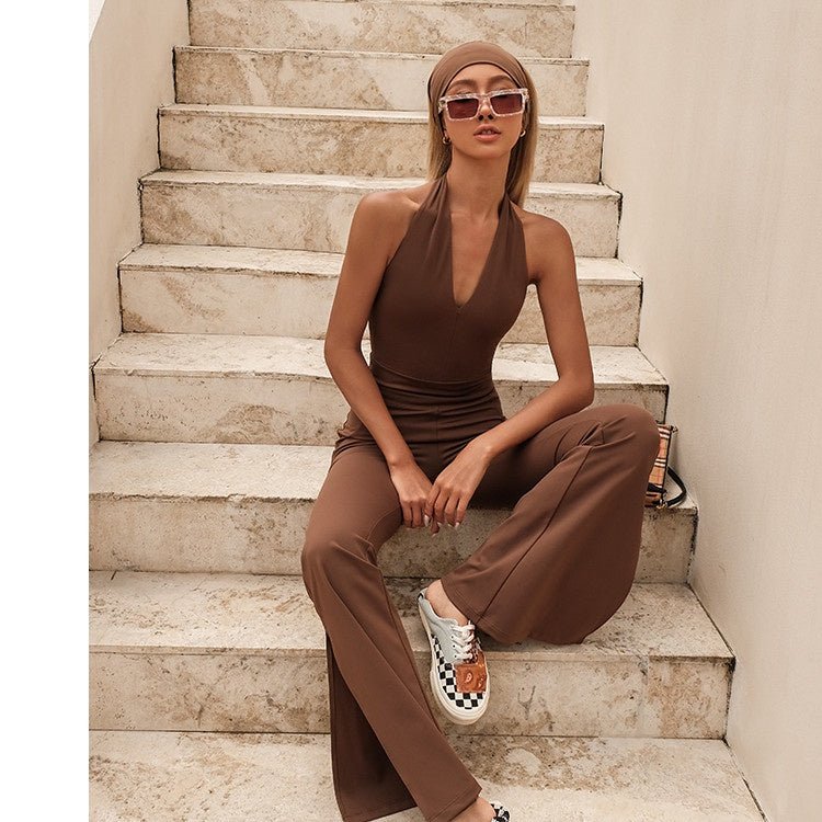 BC OOTD Athleisure Jumpsuit Yoga Women Buttery Neck-hanging Jumpsuit with Pad Beauty Back High Elastic Yoga Bodysuit WJ023 - BodyCarver