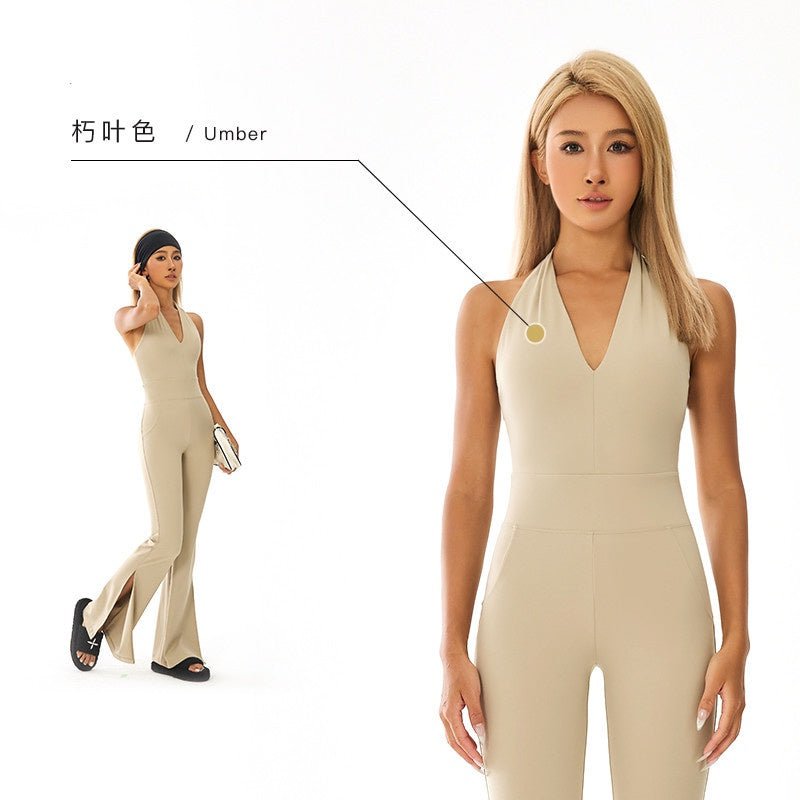 BC OOTD Athleisure Jumpsuit Yoga Women Buttery Neck-hanging Jumpsuit with Pad Beauty Back High Elastic Yoga Bodysuit WJ023 - BodyCarver