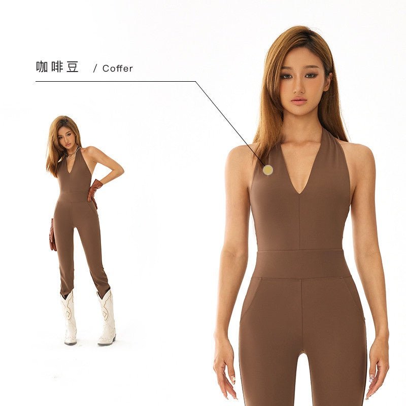 BC OOTD Athleisure Jumpsuit Yoga Women Buttery Neck-hanging Jumpsuit with Pad Beauty Back High Elastic Yoga Bodysuit WJ023 - BodyCarver